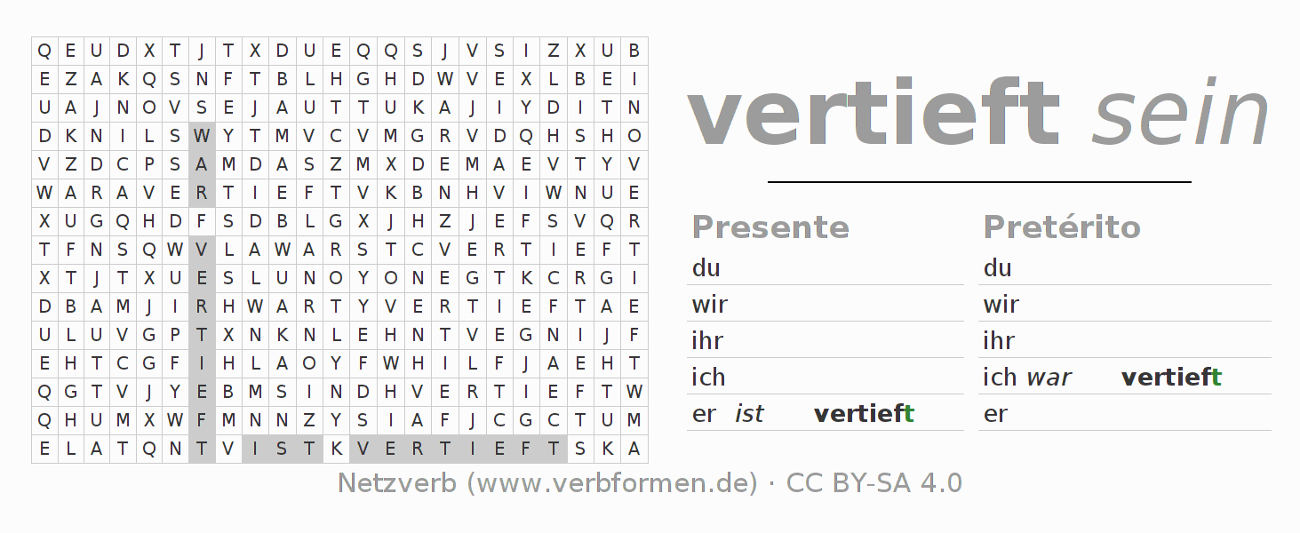 Juego de palabras cruzadas para la conjugación del verbo sich vertiefen