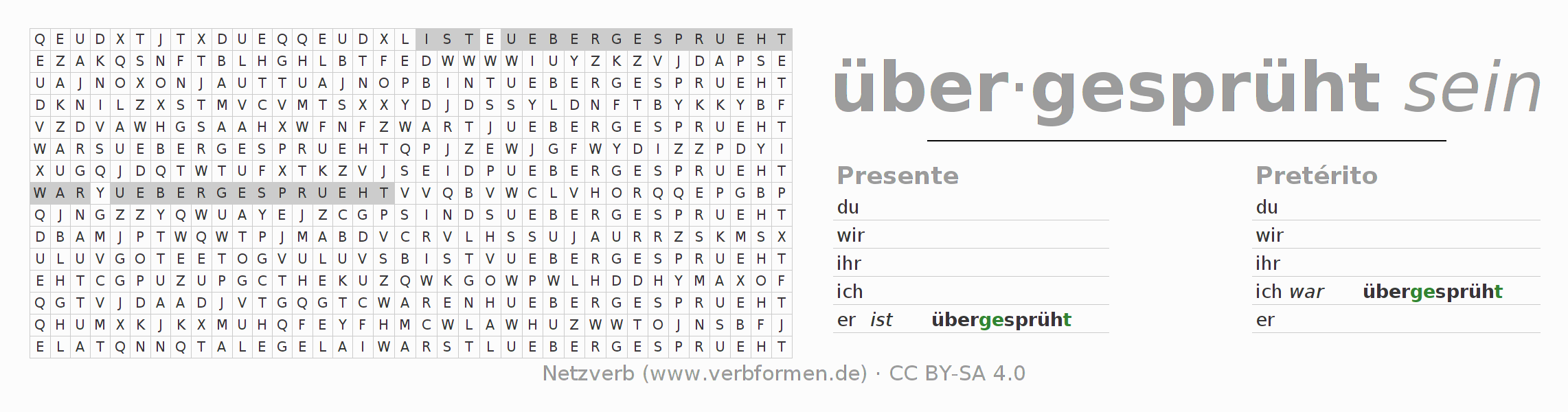 Juego de palabras cruzadas para la conjugación del verbo über-sprühen (hat)