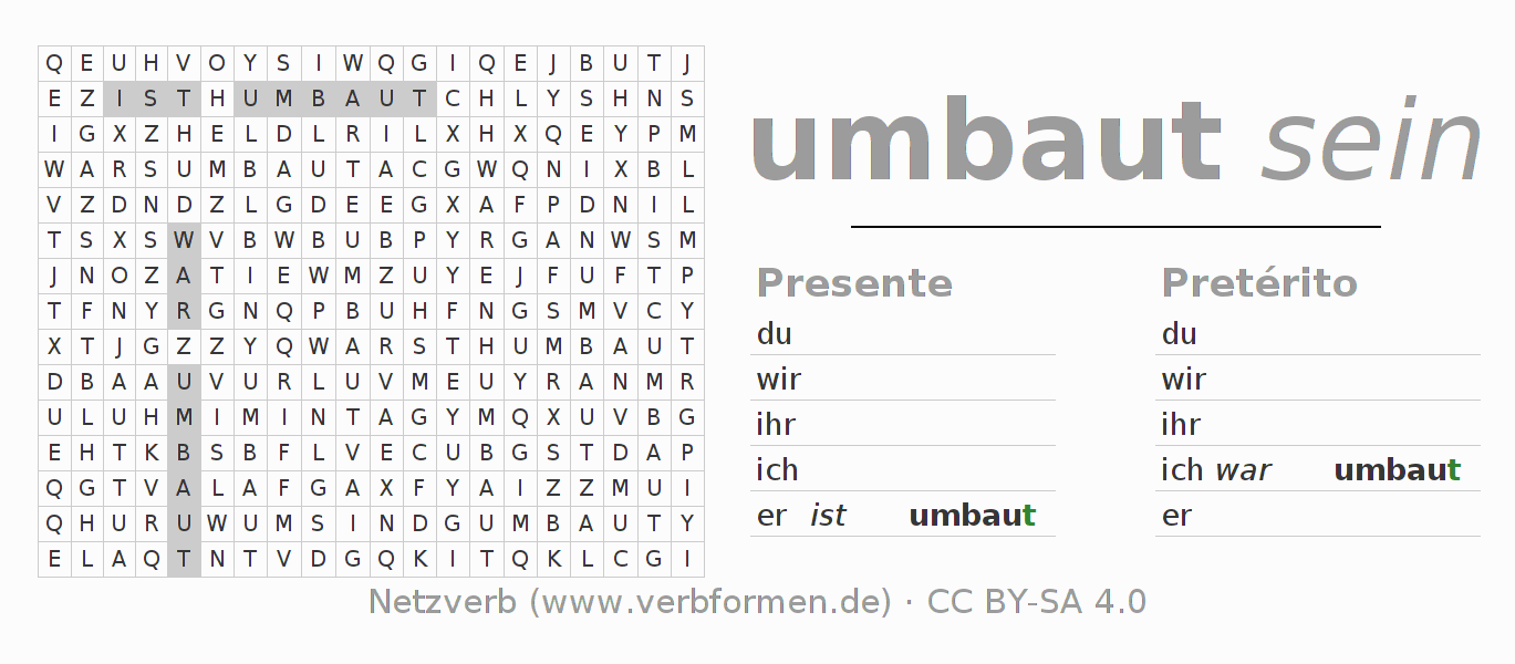 Juego de palabras cruzadas para la conjugación del verbo umbauen
