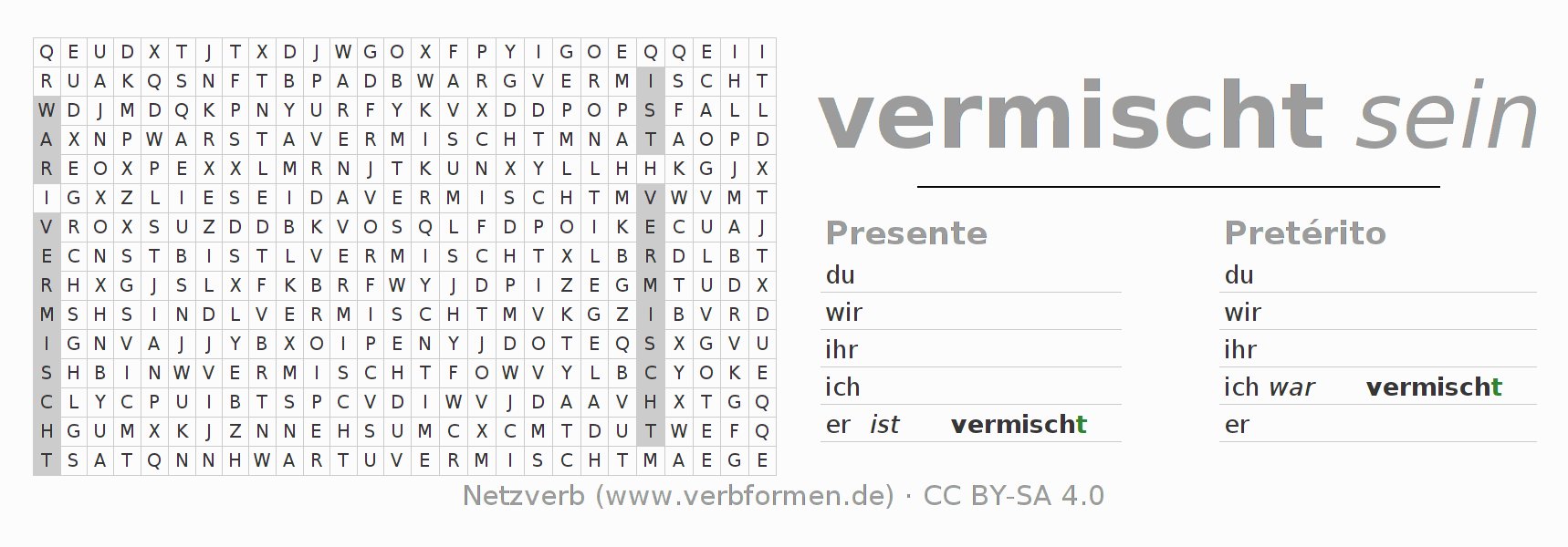 Juego de palabras cruzadas para la conjugación del verbo vermischen