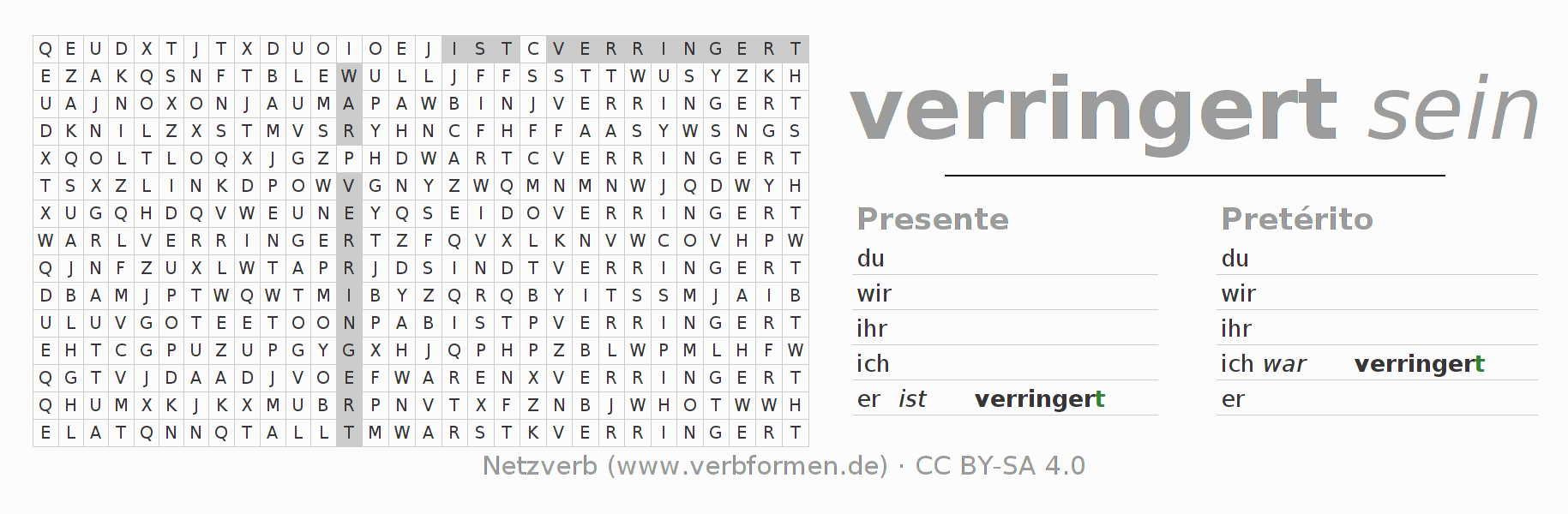 Juego de palabras cruzadas para la conjugación del verbo verringern