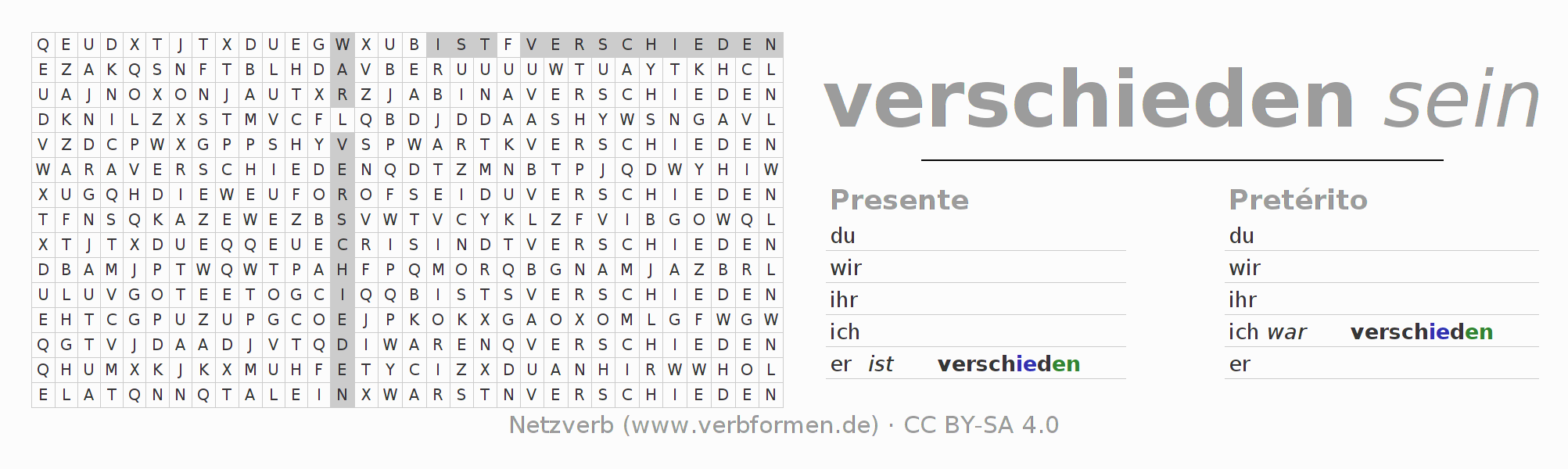 Juego de palabras cruzadas para la conjugación del verbo verscheiden