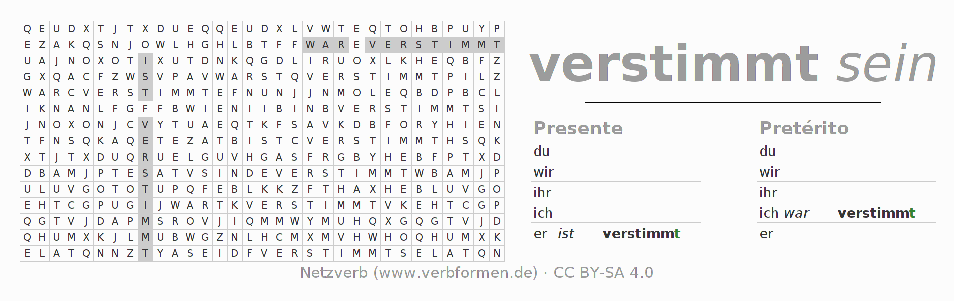 Juego de palabras cruzadas para la conjugación del verbo verstimmen (hat)