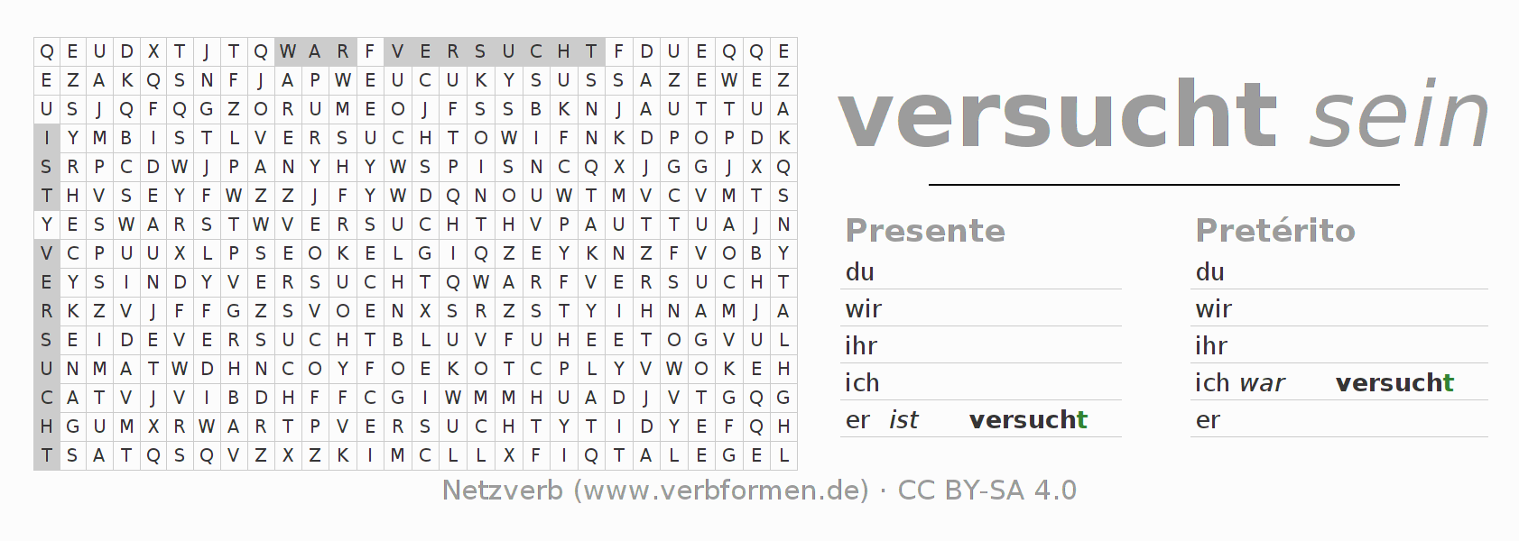 Juego de palabras cruzadas para la conjugación del verbo versuchen