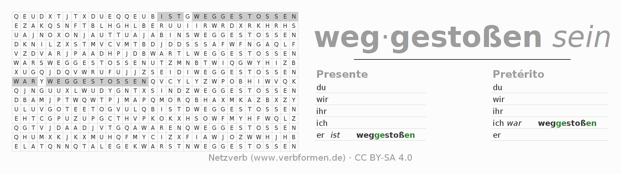 Juego de palabras cruzadas para la conjugación del verbo wegstoßen