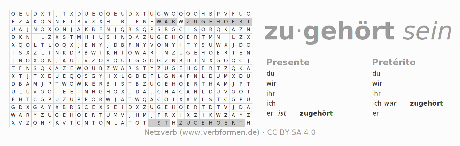 Juego de palabras cruzadas para la conjugación del verbo zugehören