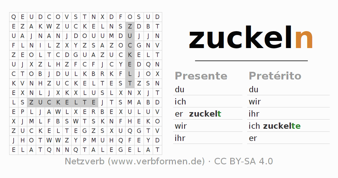 Juego de palabras cruzadas para la conjugación del verbo zuckeln