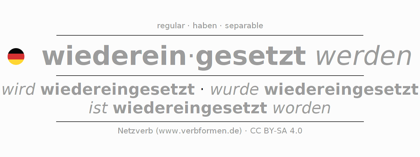 Conjugación del verbo wiedereinsetzen