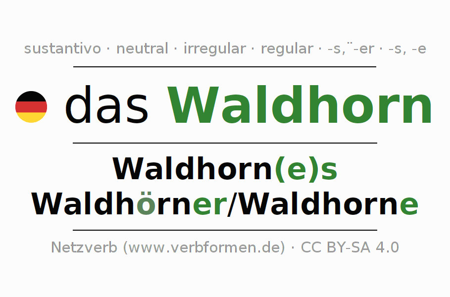 Declinación Waldhorn Todas las formas, plural, reglas, audio de voz